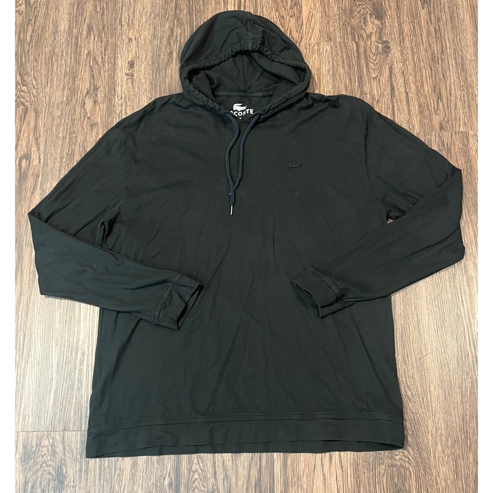 Lacoste Mens Black Cotton Long Sleeve Hooded T-Shirt Size 7 XXL 6073L